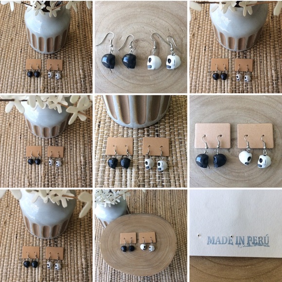 LAST 1! NEW! Halloween SET OF 2 PAIR Earrings Sugar Skull Black & White Gothic - Picture 8 of 8